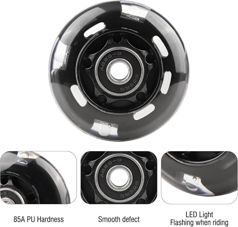 WHEELGOO 8 قطع عجلات التزلج على الجليد مع أضواء LED 64/70/72/76/80 مم مع حوامل 85-88A للأطفال والمبتدئين - Image 3